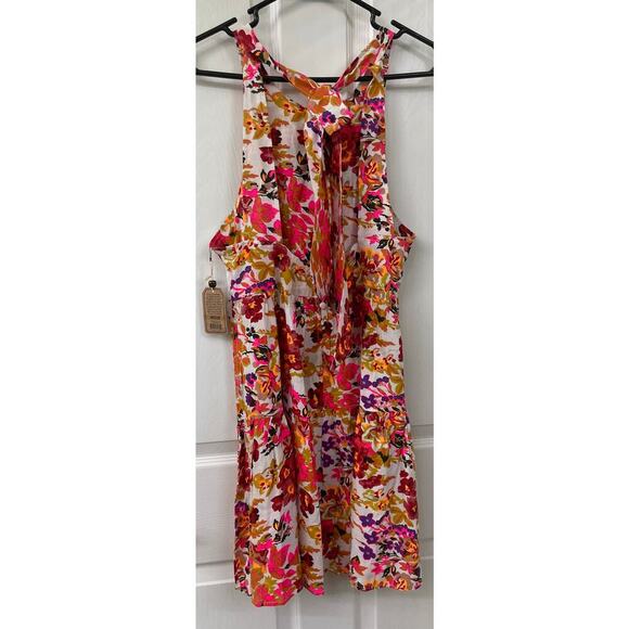 Natural life Halle Mini Halter hot pink orange floral dress medium NWT sundress - Picture 5 of 12